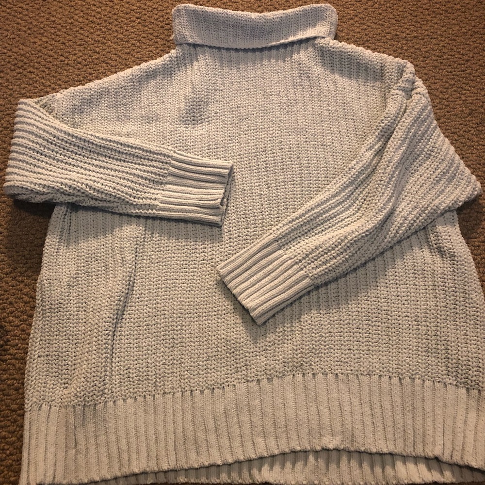 Light Blue Chenille Turtleneck Sweater